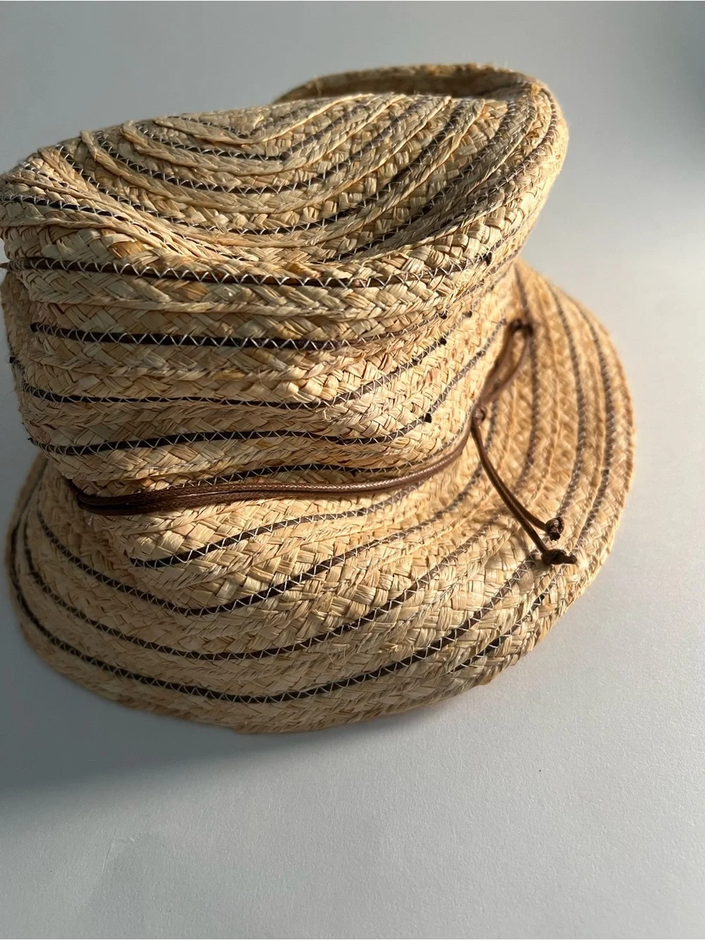 New Straw Trendy Hat - Natural with Brown Stripe